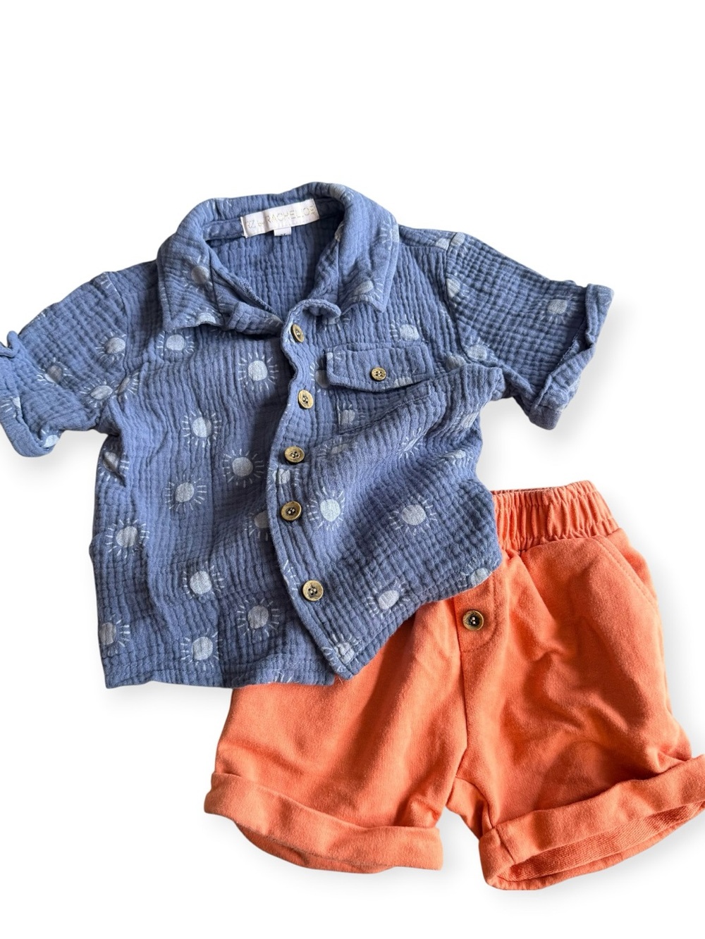 Rachel Zoe Kids Two-Piece Set Blue Shirt and peachy light Orange Shorts